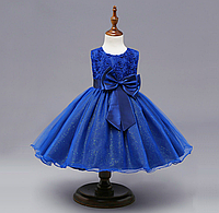 Платье синее бальное выпускное нарядное для девочки за колено.