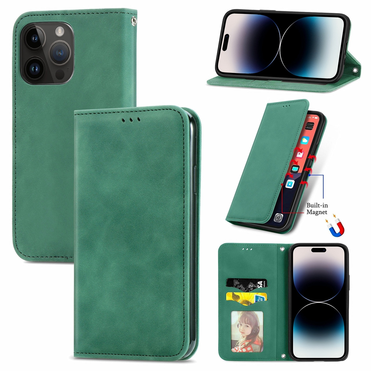 Чохол-книжка Skin Feel Leather Wallet для Apple iPhone 15 Pro Max Green, фото 1
