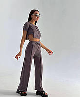 Женский трендовый костюм топ с боковыми разрезами и свободные брюки Kbbd228