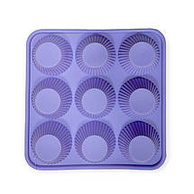 Силіконова форма A-Plus №1967 для кексів та маффінів 9в1 21.5х21.5х2.7 см лавандовий, фото 2