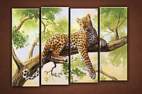 Модульная картина на холсте из 4-х частей "Леопард"
