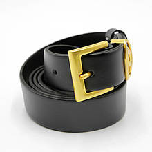Чорний ремінь із золотою пряжкою, Брючний жіночий ремінь із натуральної шкіри 3 см топ