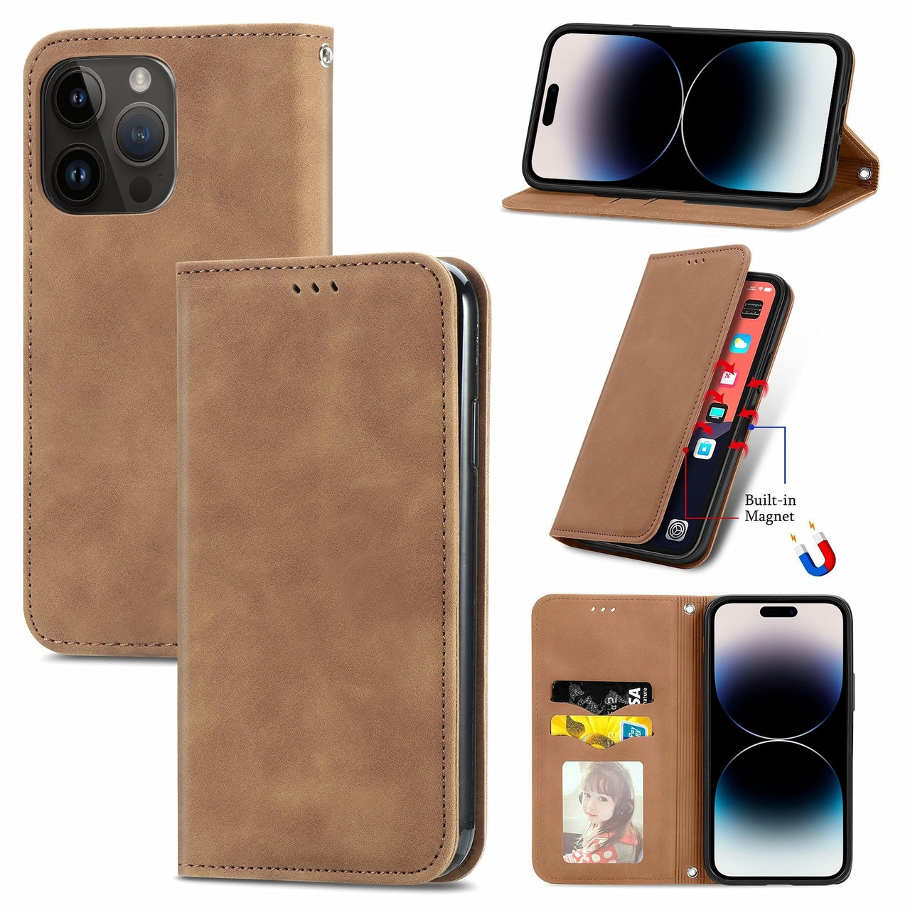 Чохол-книжка Skin Feel Leather Wallet для Apple iPhone 15 Pro Brown, фото 1