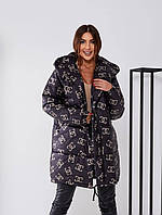 Жіноча зимова стильна довга куртка з малюнком, норма та батал, різні кольори, р.42-56