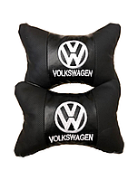 Подушки автомобильные лого Volkswagen на подголовники ЭкоКожа (2шт пара)