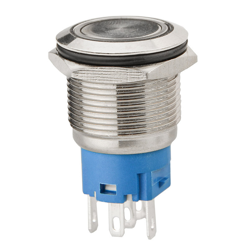 Кнопка металлическая с подсветкой АСКО-УКРЕМ TYJ 19-271 (1NO+1NC) синяя 12V AC/DC (A0140010250) - фото 3 - id-p2126111852