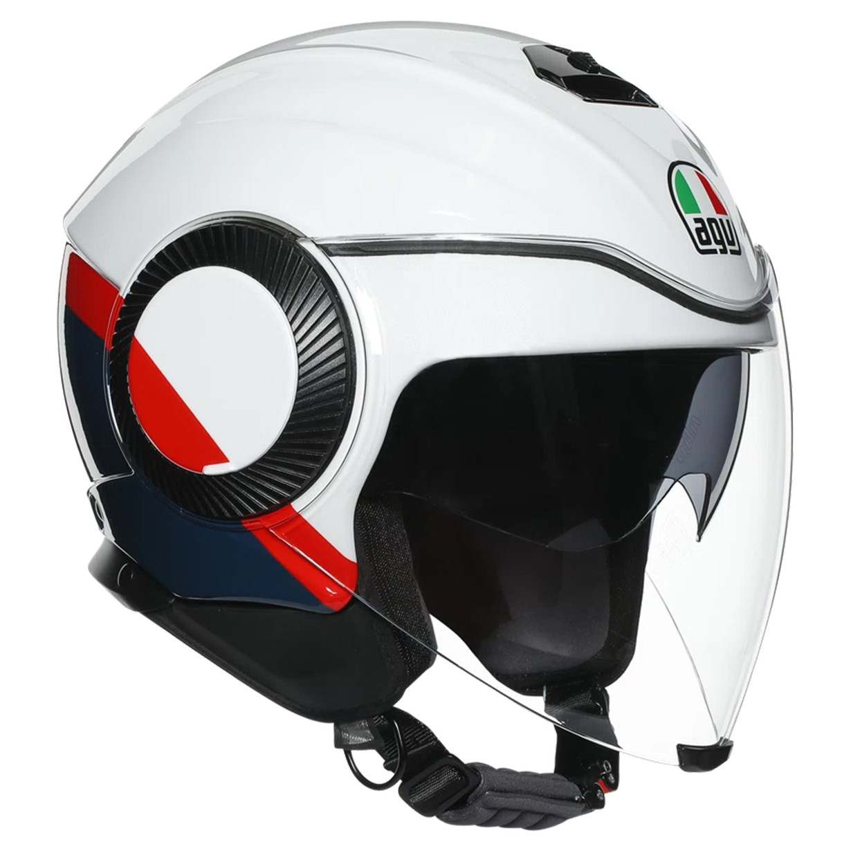 МОТОШОЛОМ ВІДКРИТИЙ AGV ORBYT - BLOCK PEARL WHITE/EBONY/RED FL
