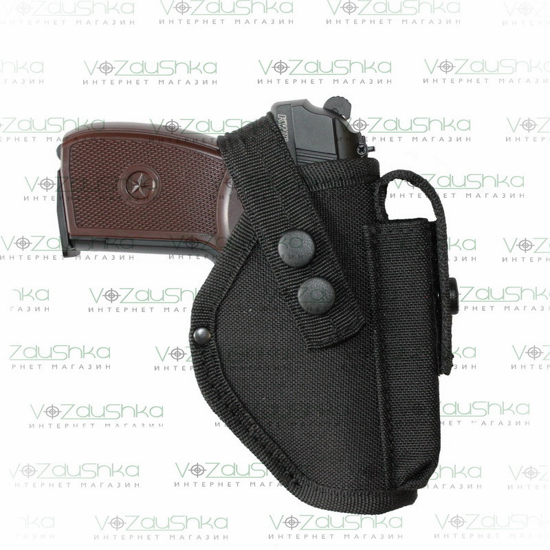 Поясная кобура для пистолета Макарова с чехлом для магазина, черная ткань Оксфорд - фото 1 - id-p363744689