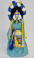 Авторська лялька мотанка на підставці жовто-блакитна сукня Н29см