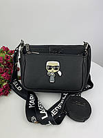 Уценка! Сумка Karl Lagerfeld женская, черная, кожаная сумочка Карл Лэйджерфелд через плечо