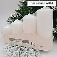 Набор столовых свечей BISPOL 4 шт, набор белых свечей цилиндрических, декоративные свечи на праздник топ
