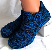 Теплі щільні в'язані ручної роботи чоловічі короткі шкарпетки сліди, чорно-сині, розмір 42-44