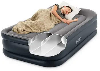 Посилене надувне ліжко Intex з підголівником ідеальне для військових сховищ дач і відпочинку на природі 99x191x42см з Електронасос