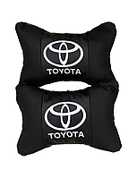Подушки автомобильные лого Toyota на подголовники ЭкоКожа (2шт пара)