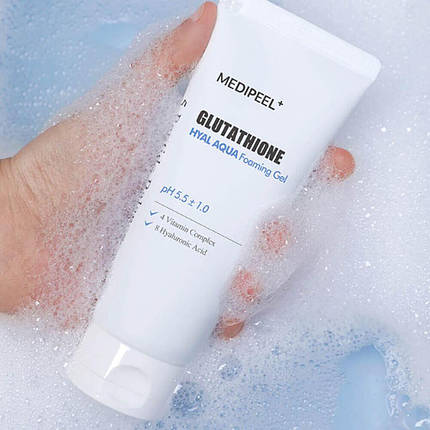 Зволожувальний гель-пінка для вмивання Medi-Peel Glutathione Hyal Aqua Foaming Gel 150ml, фото 2