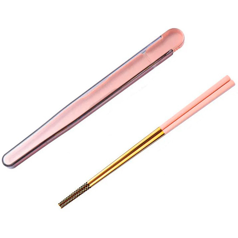 Металеві багаторазові Китайські Корейські Японські палички з пеналом для Їди Суші Роллів Box SUS 304L 24 см