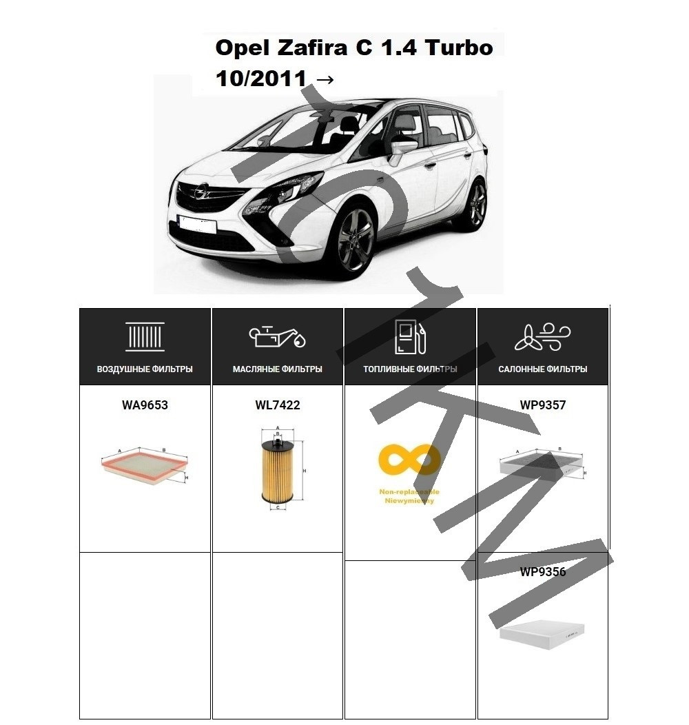 Комплект фільтрів Opel Zafira C 1.4 Turbo (2011-) Knecht
