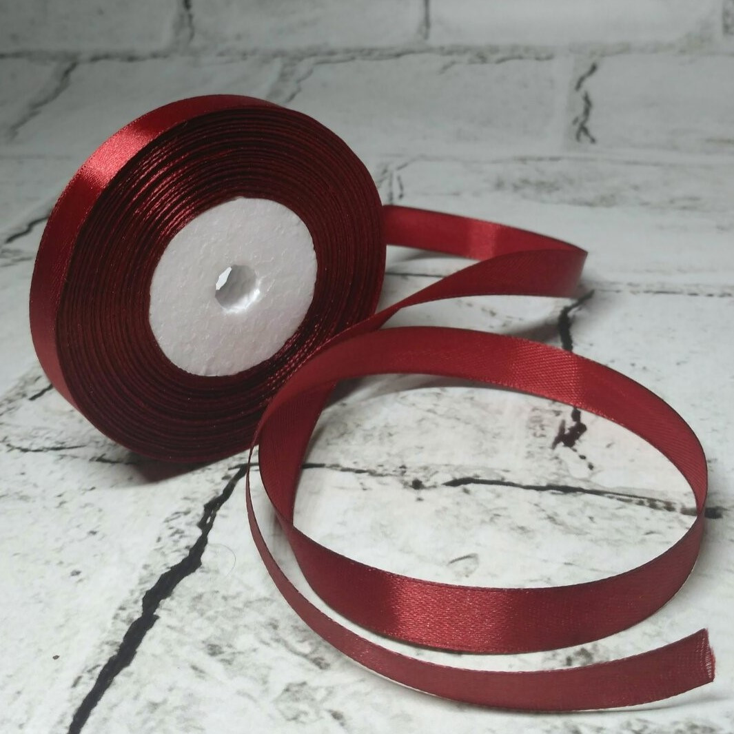Стрічка атласна, 1.2 см, 23 метри, бордова