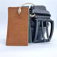 Мужской кожаный ремень для джинов или брюк с классической пряжкой из натуральной кожи (Черный) 118х4 см