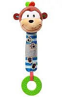 Іграшка пищалка з прорізувачем для малюків "Мавпеня Георгій" BabyOno 11х22 см Синій+Коричневий