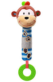 Іграшка пищалка з прорізувачем для малюків "Мавпеня Георгій" BabyOno 11х22 см Синій+Коричневий
