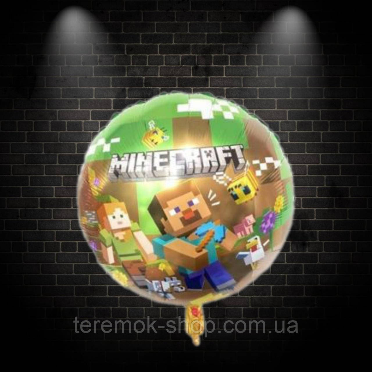 Фольгована куля з малюнком Майнкрафт ігрові платформи кругла повітряна 45 см 18", фото 1