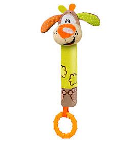 Іграшка пищалка з прорізувачем для малюків "Щеня Льюіс" BabyOno 20 см Зелений+Коричневий