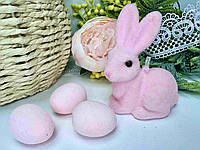 Пасхальный декор Заяц бархатный 9,5см Цвет - розовый (1 шт)