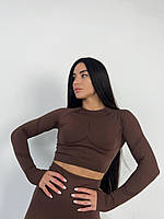Модный яркий женский костюм для фитнеса с push up эффектом, удобный бесшовный комплект для йоги топ с лосинами S, Шоколад