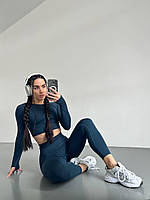 Модный яркий женский костюм для фитнеса с push up эффектом, удобный бесшовный комплект для йоги топ с лосинами S, Изумруд