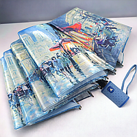 Зонтик женский полуавтомат, система Антишторм, рисунок вечерний город, атласная ткань