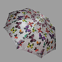 Яскрава жіноча парасолька складана, напівавтомат (відкриття), система антивітер, білий з різнокольоровими метеликами