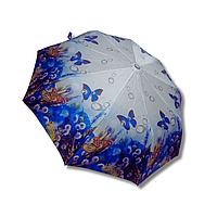 Яскрава жіноча парасолька складана, напівавтомат (відкриття), система антивітер, білий з метеликами та квітами
