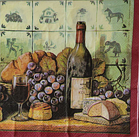 100 шт Салфетки для декупажа Натюрморт вино и виноград размер 33*33см Код/Артикул 87