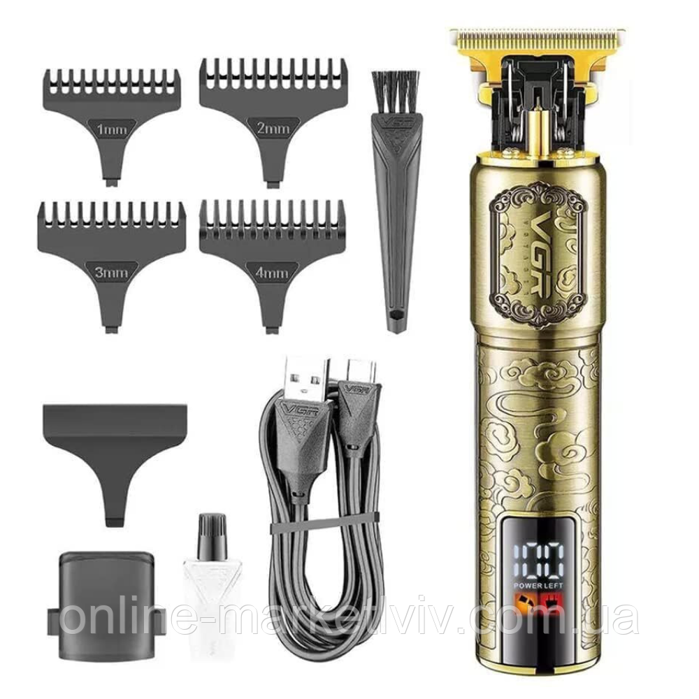 Акумуляторна машинка для стрижки від USB + 4 насадки, VGR V-073 / Бездротовий чоловічий тример для стрижки, фото 1