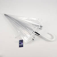 Прозрачный женский зонт-трость с 14 спицами и полуавтоматическим открытием, Белая ручка