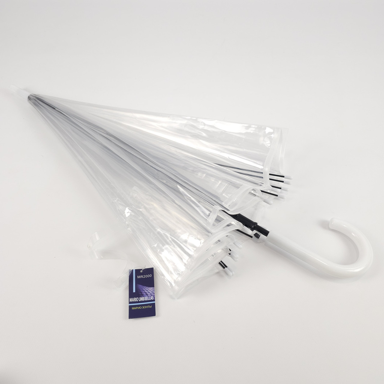 Прозора жіноча парасолька-тростина з 14 спицями та напівавтоматичним відкриттям, Біла ручка