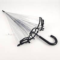 Прозрачный женский зонт-трость с 14 спицами и полуавтоматическим открытием, Белая ручка Черный