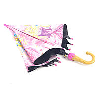 Яркий зонт трость полуавтомат для девочки с системой антиветер, Розовый с принтом Барби