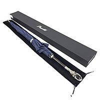 Ексклюзивна стильна жіноча парасолька-тростина, напівавтомат, 8 спиць, Синій без принта, в подарунковій коробці