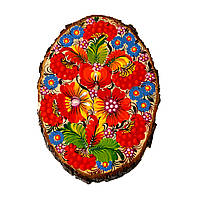 Картина на срезе дерева Петриковская роспись ручной работы 25х18 см ЦВЕТЫ и КАЛИНА Украинский сувенир