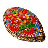 Картина на зрізі дерева Петриківський розпис ручної роботи 30х20 см КВІТИ І КАЛИНА Український сувенір, фото 4