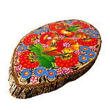 Картина на зрізі дерева Петриківський розпис ручної роботи 30х20 см КВІТИ І КАЛИНА Український сувенір, фото 5