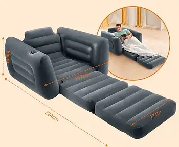 Суперміцність розкладний надувний одномісний диван ліжко Intex Малютка 117х224х66 см для сну відпочинку гостей будинку дачі сховищ