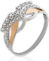 Женское кольцо «Маска» со вставкой из белых фианитов 87к