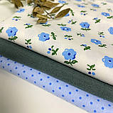Набір тканини для рукоділля блакитні квіточки із 3 шт., фото 2