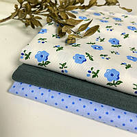 Набір тканини для рукоділля блакитні квіточки із 3 шт.