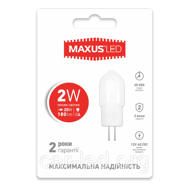 LED ЛАМПА MAXUS G4 2W 3000K 12V AC/DC (1-LED-207)