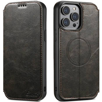 Чохол-книжка Suteni Magsafe Leather Case для Apple iPhone 15 Pro Max Black