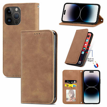 Чохол-книжка Skin Feel Leather Wallet для Apple iPhone 15 Pro Brown